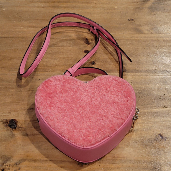 kate spade new york Handbags - Kate Spade Love Shack Heart Crossbody Bag Pink Faux Fur Sherpa Pomegranate